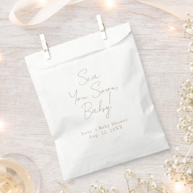 Bolsa De Papel Sea You Soon Baby Elegant Calligraphy Baby Shower (Cortado)