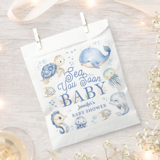 Bolsa De Papel Sea You Soon Baby Shower Boy Blue Ocean (Cortado)