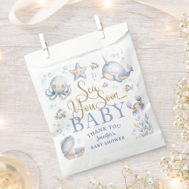 Bolsa De Papel Sea You Soon Ocean Baby Shower Niño Azul  (Cortado)