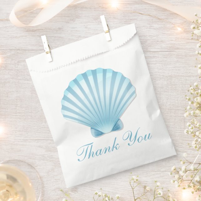 Bolsa De Papel Seashell Beach Blue Nautical Boda Gracias (Cortado)