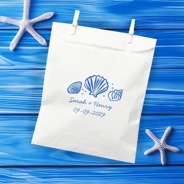 Bolsa De Papel Seashells Beach Wedding Blue White PERSONALIZADO (Seashells Beach Wedding Blue White CUSTOM Favor Bag
)