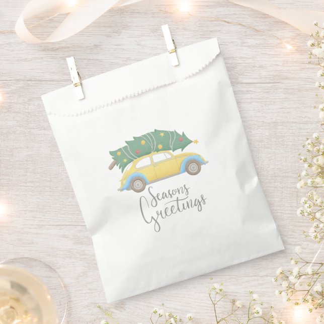 Bolsa De Papel Seasons Greetings Car & Tree (Cortado)