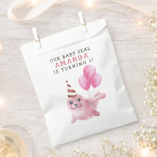 Bolsa De Papel Sello Rosado Primer Cumpleaños Debajo Del Mar