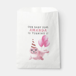 Bolsa De Papel Sello Rosado Primer Cumpleaños Debajo Del Mar