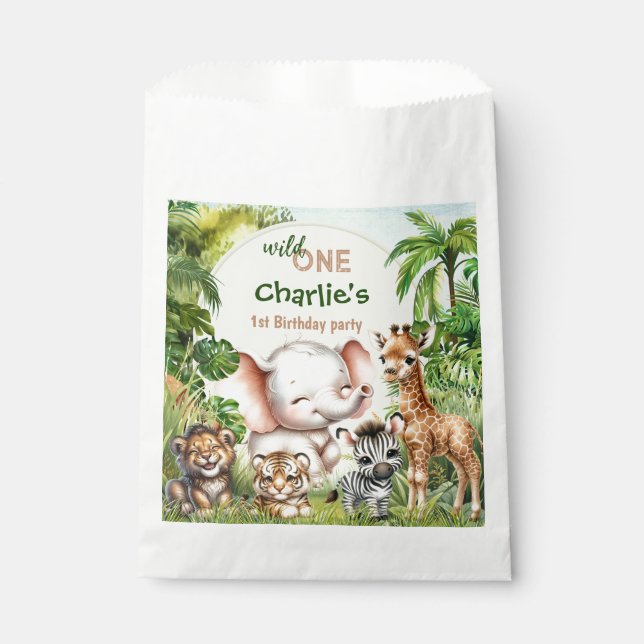 Bolsa De Papel Selva Safari Jungle Animals Wild One 1er cumpleaño (Anverso)