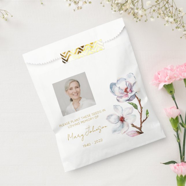 Bolsa De Papel Semilla de funeral de foto de magnolia simple (Sellado)