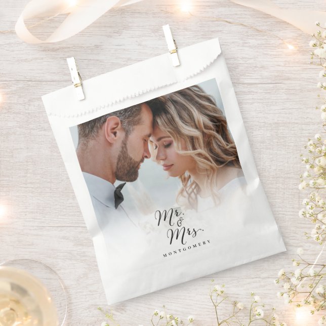 Bolsa De Papel Señor y Señora Script Caligrafía Chic Foto Boda (Cortado)