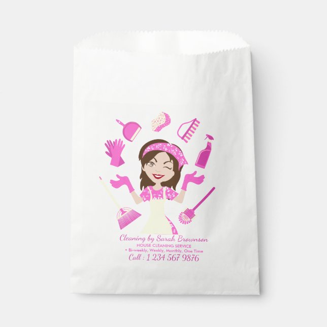 Bolsa De Papel Señora de la limpieza rosa dibujo animado (Anverso)
