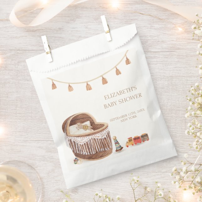 Bolsa De Papel Sexo Neutral Cute Boho Bassinet Baby Shower (Cortado)