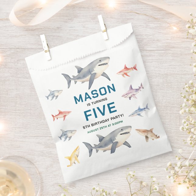 Bolsa De Papel Shark Splash 5th Birthday Party | Cute Ocean Kids (Cortado)