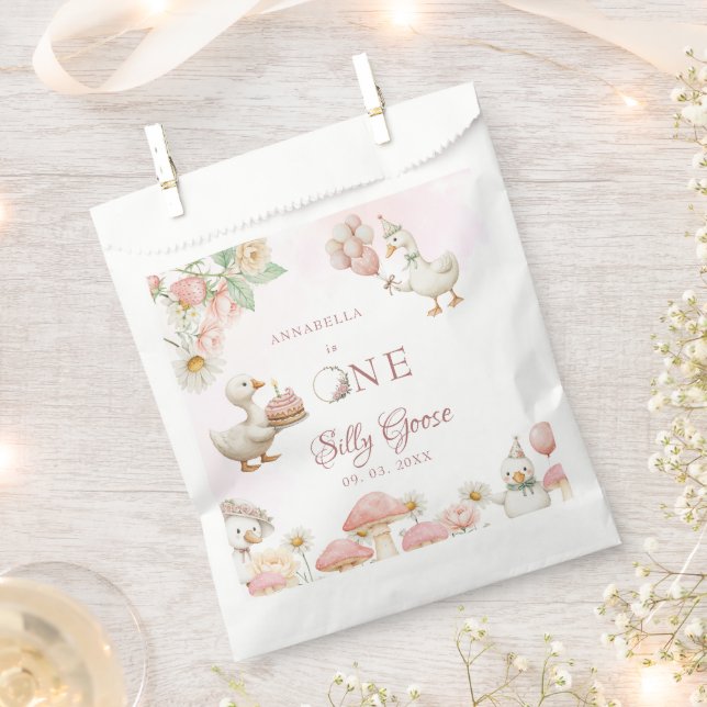 Bolsa De Papel Silly Goose Flower Garden champiñón Primer cumplea (Cortado)