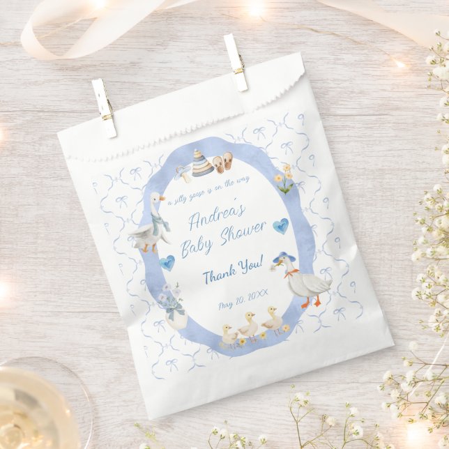 Bolsa De Papel Silly Goose Whimsical Bow Baby Boy Shower (Cortado)