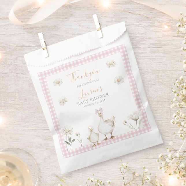 Bolsa De Papel Silly Goose Whimsical Pink Bow Baby Shower (Cortado)
