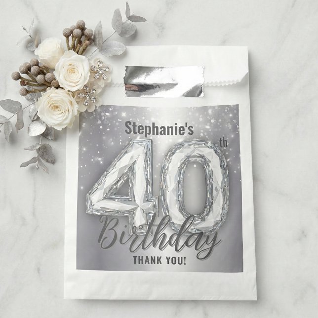 Bolsa De Papel Silver Diamond Sparkle 40th Birthday Thank You (Subido por el creador)