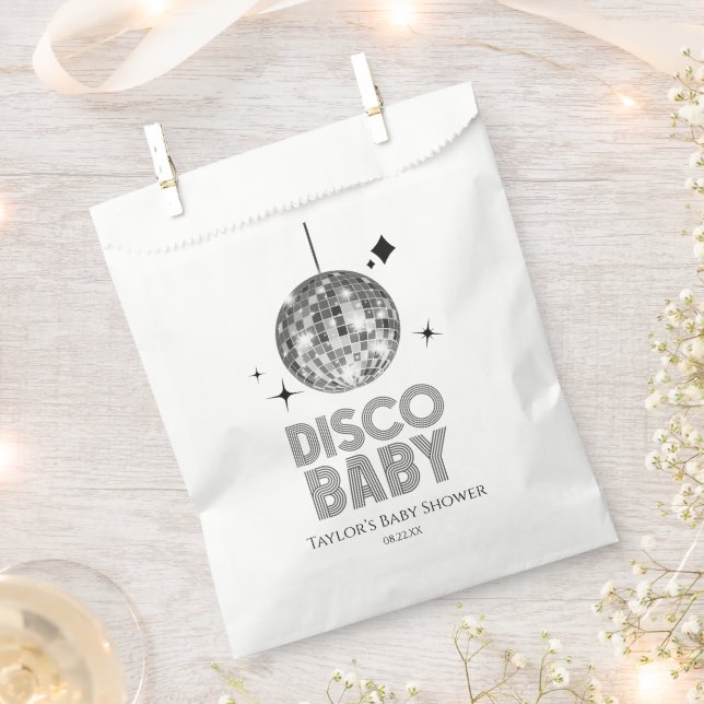 Bolsa De Papel Silver Disco Ball 'Disco Baby' Baby Shower (Cortado)