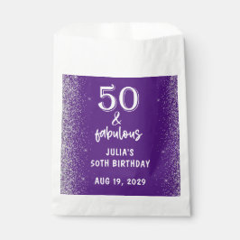 Bolsa De Papel Silver Glitter Purple 50th Birthday Party
