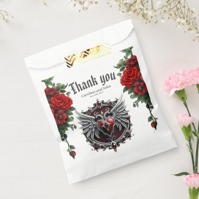 Bolsa De Papel Simbiosis gótica, corazón elegante y calaveras. (Sellado)