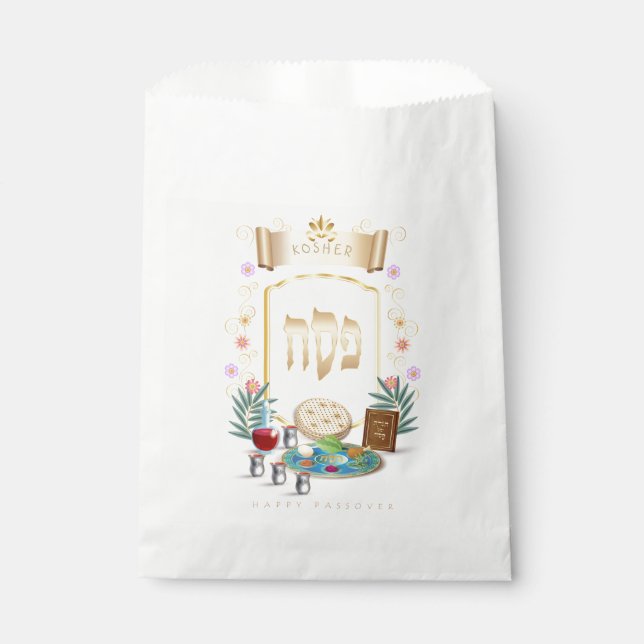 Bolsa De Papel Símbolos de Passover Seder Kosher Pesach (Anverso)