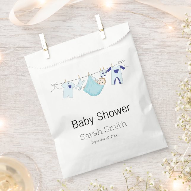 Bolsa De Papel Simple Blue Cute Boy Clothesline Baby Shower (Cortado)