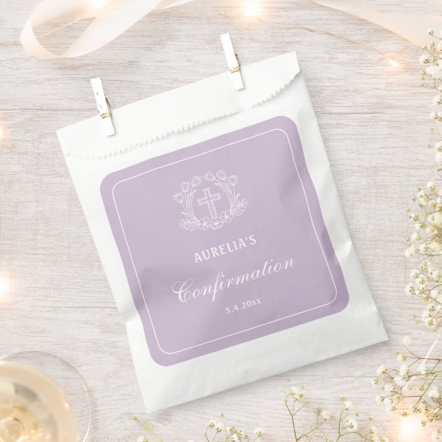 Bolsa De Papel Simple Cruz Floral en la confirmación de Lilac (Cortado)