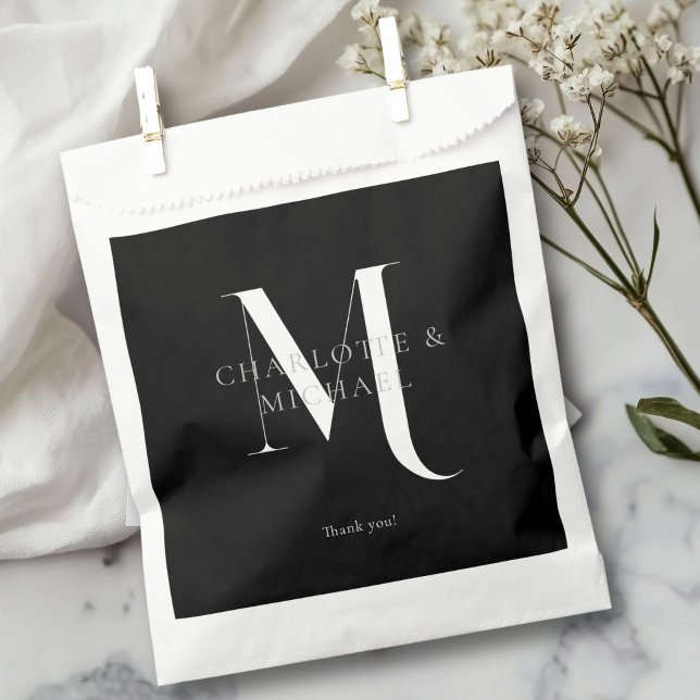 Bolsa De Papel Simple, elegante, monograma boda  (Simple, elegant, monogram " Thank You!"  wedding favor bag with your names.)
