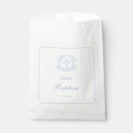 Bolsa De Papel Simple Floral Azul Claro Cruz Bautizo