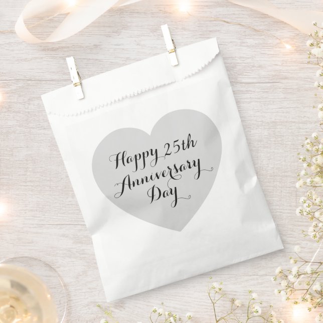 Bolsa De Papel Simple Happy 25th Anniversary Silver Heart Elegant (Cortado)