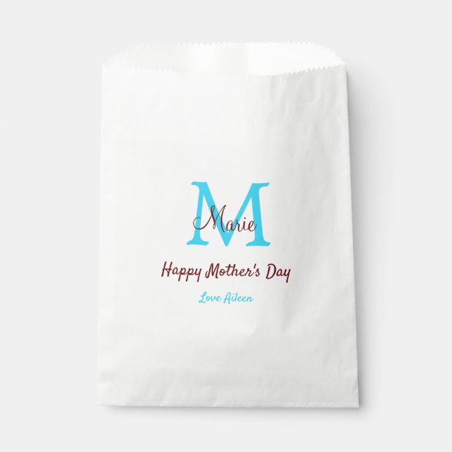 Bolsa De Papel simple mínimo el día de la madre monograma azul no (Anverso)