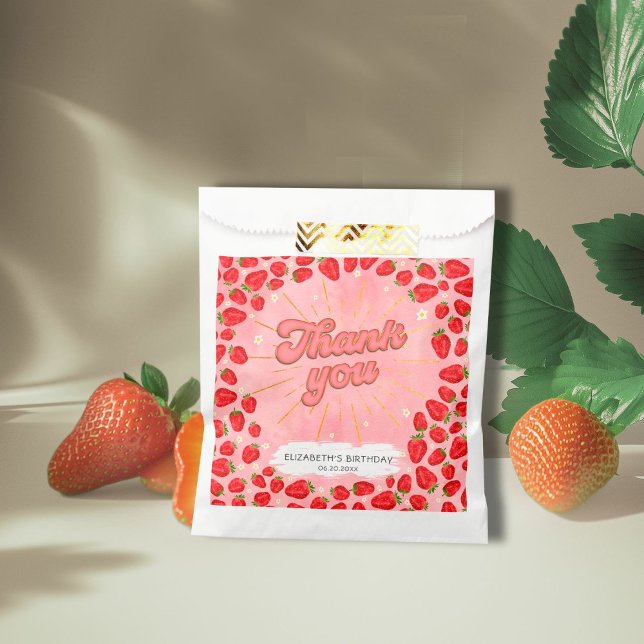 Bolsa De Papel Simple PInk Gracias Fiesta de fresa rojo Floral (Subido por el creador)
