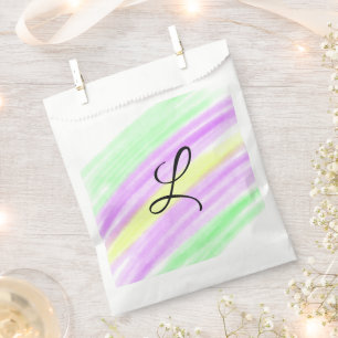 Bolsa De Papel Simple verde púrpura acuarela añade tu monograma n