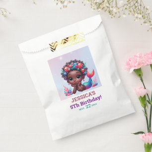 Bolsa De Papel Sirena afroamericana cumpleaños 5 años