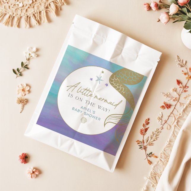 Bolsa De Papel Sirena de oro morado Sirena Ocean Sea Baby Shower (Subido por el creador)