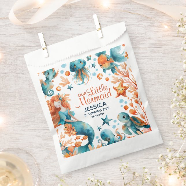 Bolsa De Papel Sirenita Bajo El Mar Festive Chica Niños Cumpleaño (Cortado)
