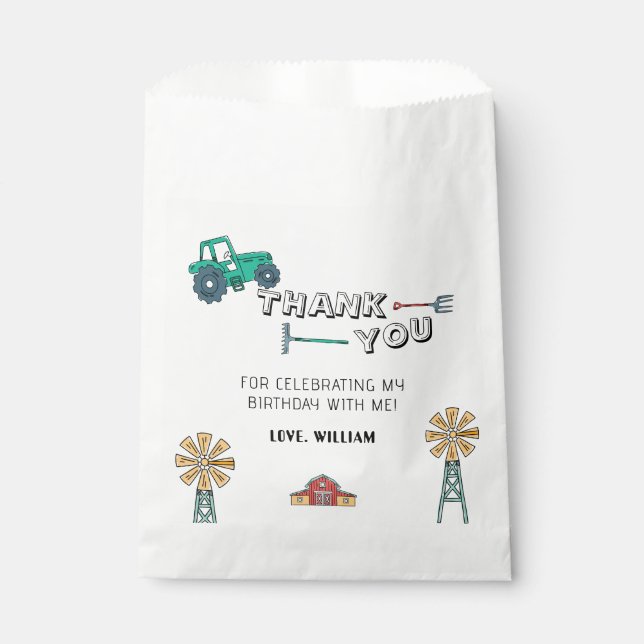 Bolsa De Papel Sketchy Rustic Tractor Farm Windmill Boy Cumpleaño (Anverso)