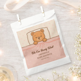 Bolsa De Papel Sleepy Teddy Bear Light Baby Shower Rosa