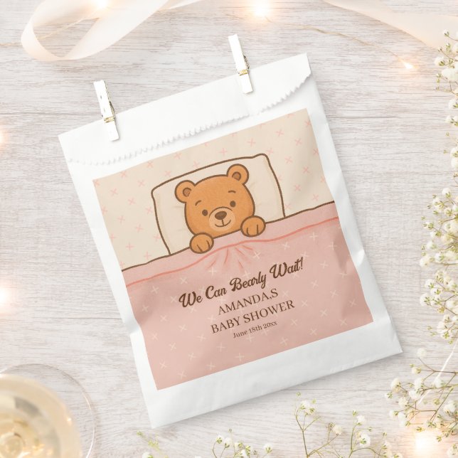 Bolsa De Papel Sleepy Teddy Bear Light Baby Shower Rosa (Cortado)