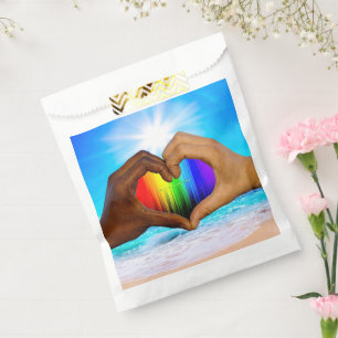 Bolsa De Papel SlipperyJoe gradiente de corazón de arcoíris vívid