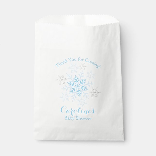 Bolsa De Papel Snowflake Baby Boy Shower Winter Blue Silver (Anverso)