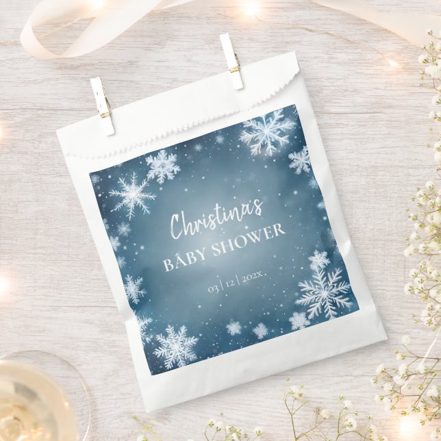 Bolsa De Papel Snowflake Winter Wonderland Baby Shower Blue (Cortado)
