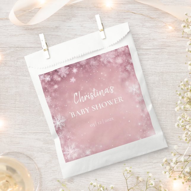 Bolsa De Papel Snowflake Winter Wonderland Baby Shower Pink (Cortado)