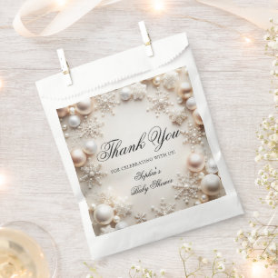 Bolsa De Papel Snowflakes Winter Neutral Baby Shower Gracias