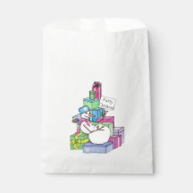 Snowman escalando en regalos