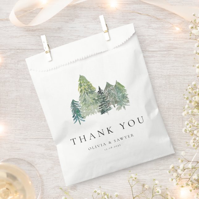 Bolsa De Papel Snowy Evergreen Forest Winter Wedding Gracias (Cortado)