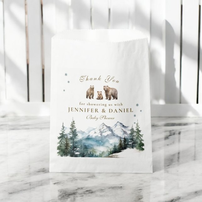 Bolsa De Papel Snowy Mountains Bear Adventure Baby Shower (Subido por el creador)