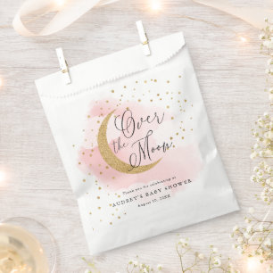Bolsa De Papel Sobre la luna de oro estrellas rosadas Baby Shower