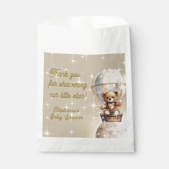 Bolsa De Papel Sobre la luna Teddy Oso Género Baby Shower Neutral (Anverso)