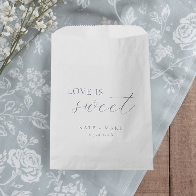Bolsa De Papel Soft Dusty Blue Love Is Sweet Wedding (Subido por el creador)