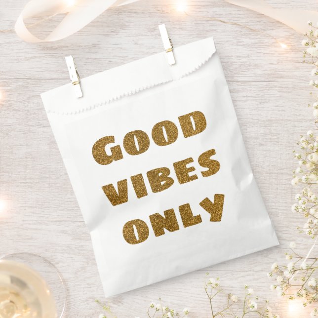 Bolsa De Papel Sólo buenas vibraciones | Purpurina negro y dorado (Cortado)