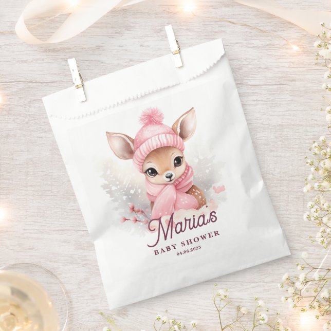 Bolsa De Papel Sombrero bufanda rosa de invierno niña fiesta (Cortado)