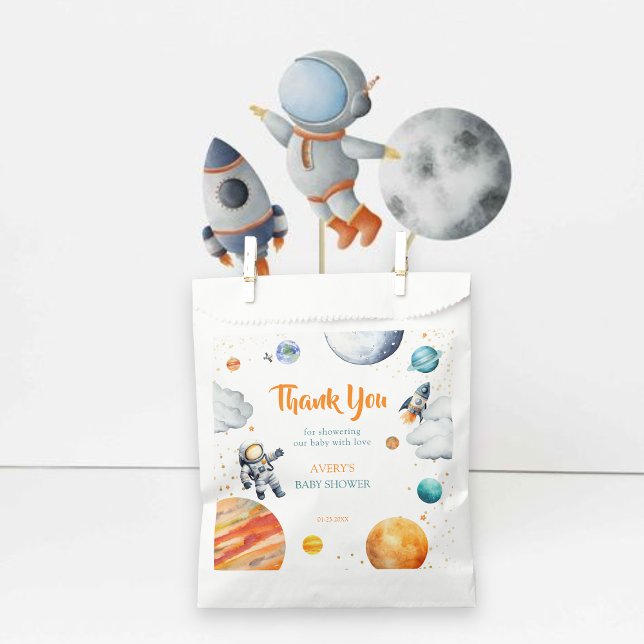Bolsa De Papel Space Baby Shower Thank You Rocket Planet (Subido por el creador)